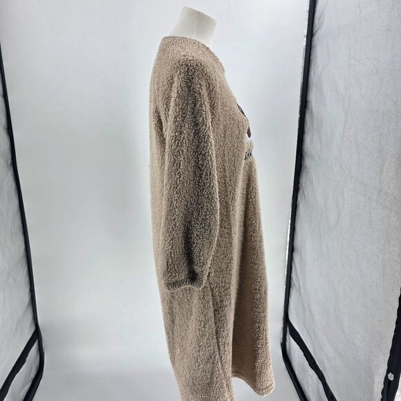 Sleepy Bear Womens Long Plush Pajama Dress Small Beige Sherpa Fleece Cozy Wear - Picture 8 of 12